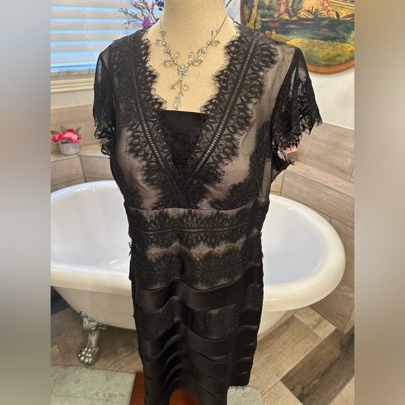 Pristine JS Collection Black with Cream Underlay Petite Gorgeous Dress - Picture 4 of 9